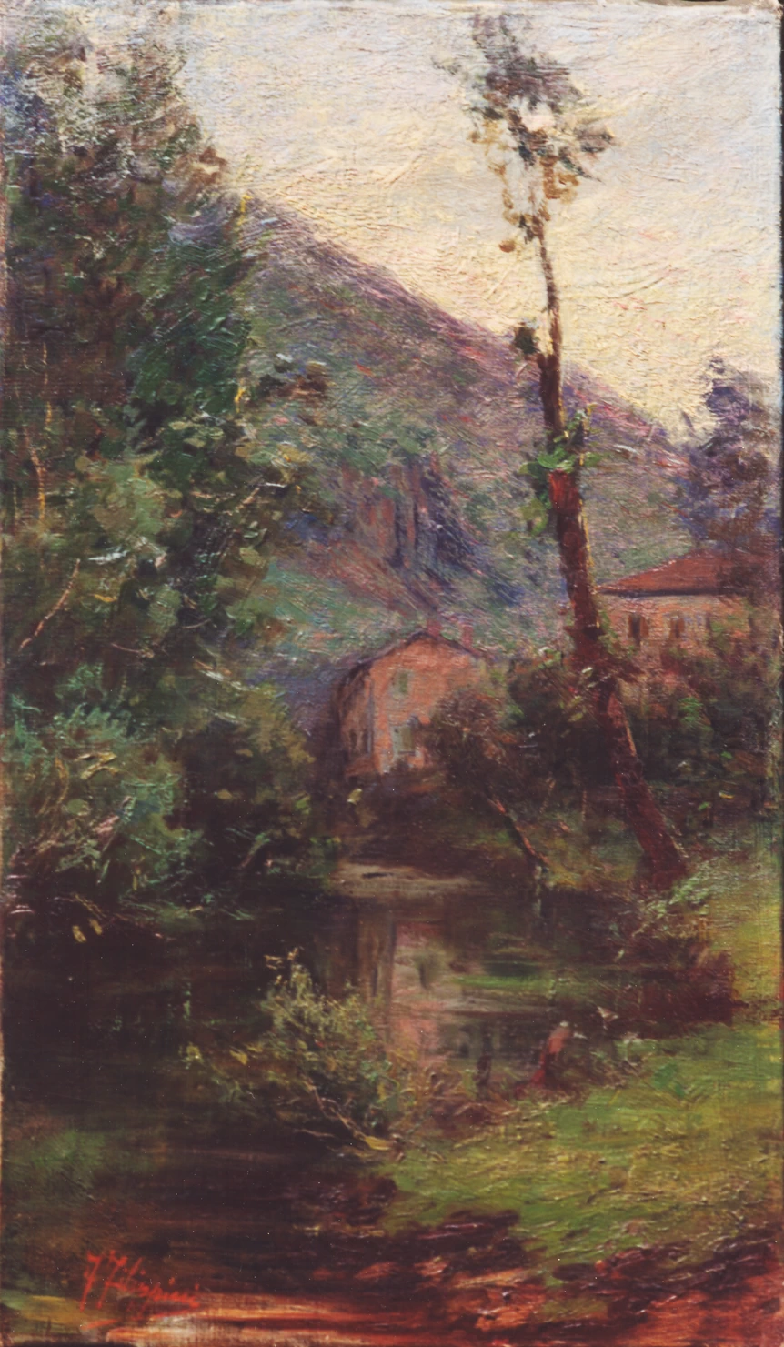  88-Francesco Filippini-Paesaggio con ruscello e case 
